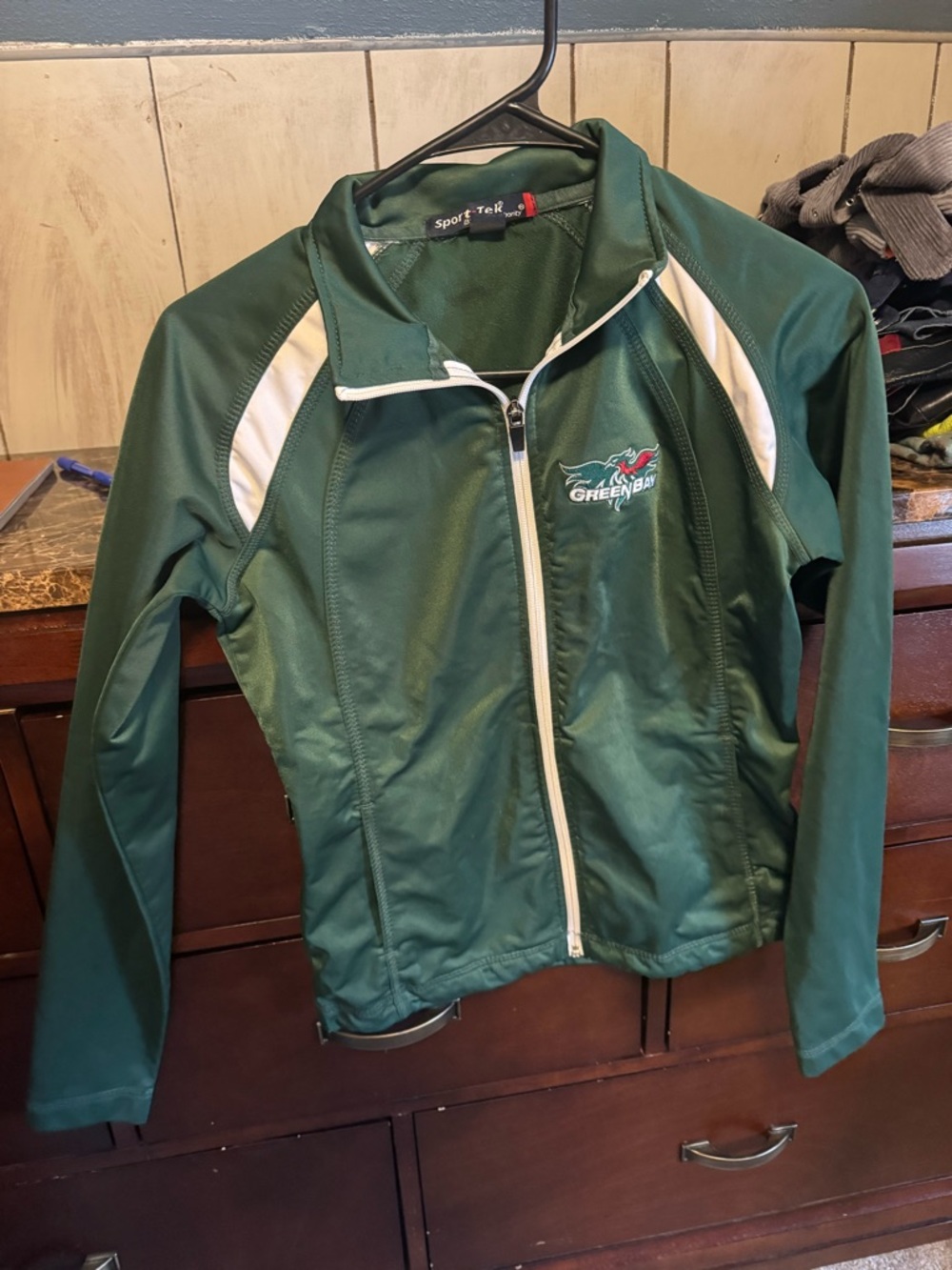 Port Authority Green and White Women's Full-Zip Bomber Jacket
